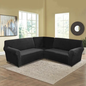 5 Seater / 7 Seater L-Shape Recliner Sofa Cover Velvet Stretch Corner Protector - Picture 1 of 107
