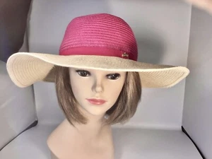 New Women's Juicy Couture Floppy Wide Brim Pink Beach Sun Straw Hat - Picture 1 of 9