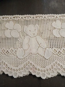 Vintage Crochet Macrame Scalloped Valance Teddy Bears Ivory 128" W X 11.5" L - Picture 1 of 7