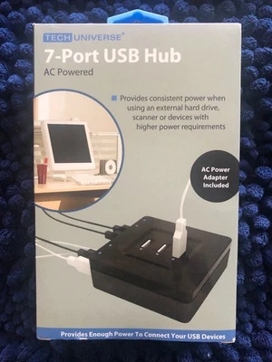 *Tech Universe AC Powered 7 Port USB Hub Black - Image 1 of 3