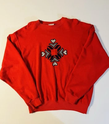 Винтажный 80-х Hanes ее путь пуловер толстовка женщин XL красный выстеганный узор сделано в США - Изображение 1 из 4