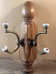 Oak Wood Wall Tree Two Hook Hat Coat Rack Hanger - Picture 1 of 2