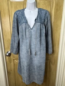 Lucky Brand Tunic Swim Cover Up Women Medium Blue Tassels Sheer - Picture 1 of 4