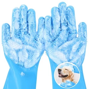 Pet Grooming Gloves Large Heat Resistant Cat Bathing Gloves Five Finger Design - Picture 1 of 6