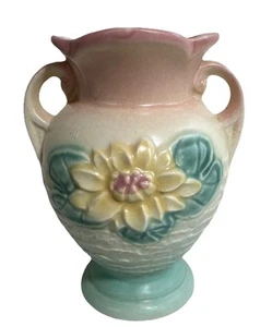 Vintage Original Rumpf Kunstkeramik Seerose Vase rosa türkis matt Grannycore - Bild 1 von 7