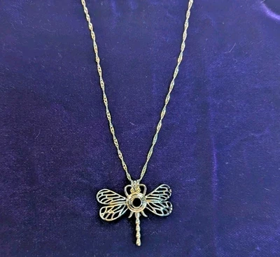 Ожерелье женское серебристое 18-каратное золотое пластина нержавеющая сталь клетка стрекоза 16 дюймов  - Изображение 1 из 4