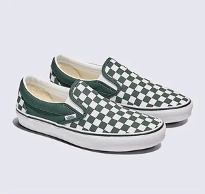 NIB Vans Classic Slip-On Checkerboard VN0A7Q5D6QU GREEN WHITE men's 12 EU 46 - Picture 1 of 10