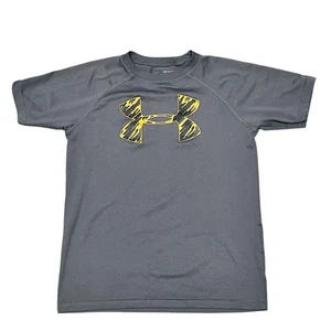 Under Armour Youth Small Loose Fit Dark Gray Orange Logo Short Sleeve Shirt - Picture 1 of 7