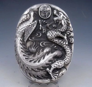 Tibetan Silver Crafted Large Heavy Ink Slab w/ Cover *Dragon & Phoenix* Overlay - Picture 1 of 1