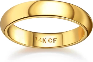 14K Gold Filled Thick Thin Ring for Women Men, Plain Domed Comfort Fit, Size 6-1 - Picture 1 of 12
