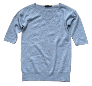 RAFFI 100% Cashmere S pale blue 3/4 Sleeve Pullover V-Neck Sweater  Bin-X - Picture 1 of 7