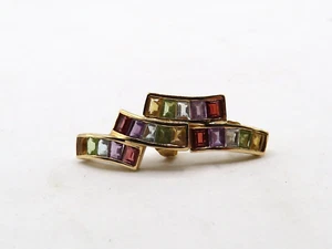 LADIES BEAUTIFUL PAIR of 14k YELLOW GOLD EARRINGS w 20 MULTICOLORED GEMSTONES * - Picture 1 of 10