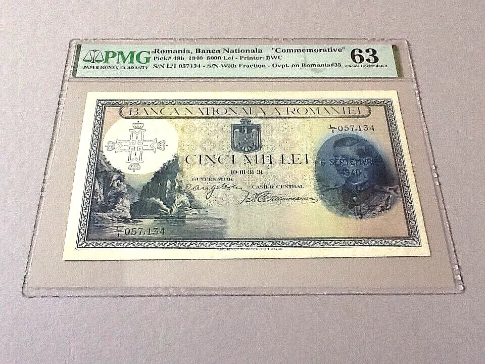 Romania P-48b 5,000 Lei 1940  PMG 63 *Commemorative* - Image 1 of 4