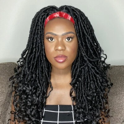 Twist Dreadlock Headband Wig Synthetic Black Braided Curly Hair Heat Safe USA - Image 1 of 4