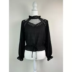 Camicia contadina ASTR the Label donna piccola nera manica lunga cottagecore pizzo - Foto 1 di 7