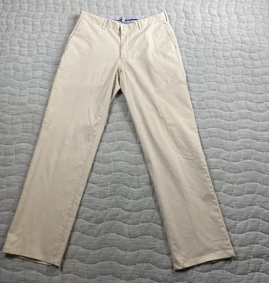 Pantalones Peter Millar Para Hombre 32 Beige Pantalón Frente Plano Corona Suave Algodón Seda Foto 1 de 4