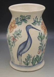 TURTLE CREEK POTTERY 2002 PAMELA HALL WHITE GLAZE HERON LARGE CROCK JAR VASE - Picture 1 of 8