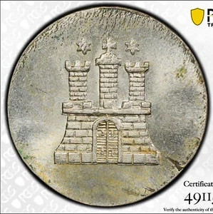 Germany, Hamburg, Dreiling 1851, Silver, Castle, KM-569, PCGS MS65, GEM ! - Picture 1 of 4
