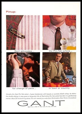 1964 Gant Shirtmakers Vintage IMPRESIÓN ANUNCIO Ropa de hombre Moda Pin Tab Oxford Foto 1 de 4