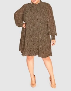 City Chic Ladies Sexy Leoaprd Long Sleeve Dress size 14 XS Colour Luxe Leopard - Picture 1 of 5