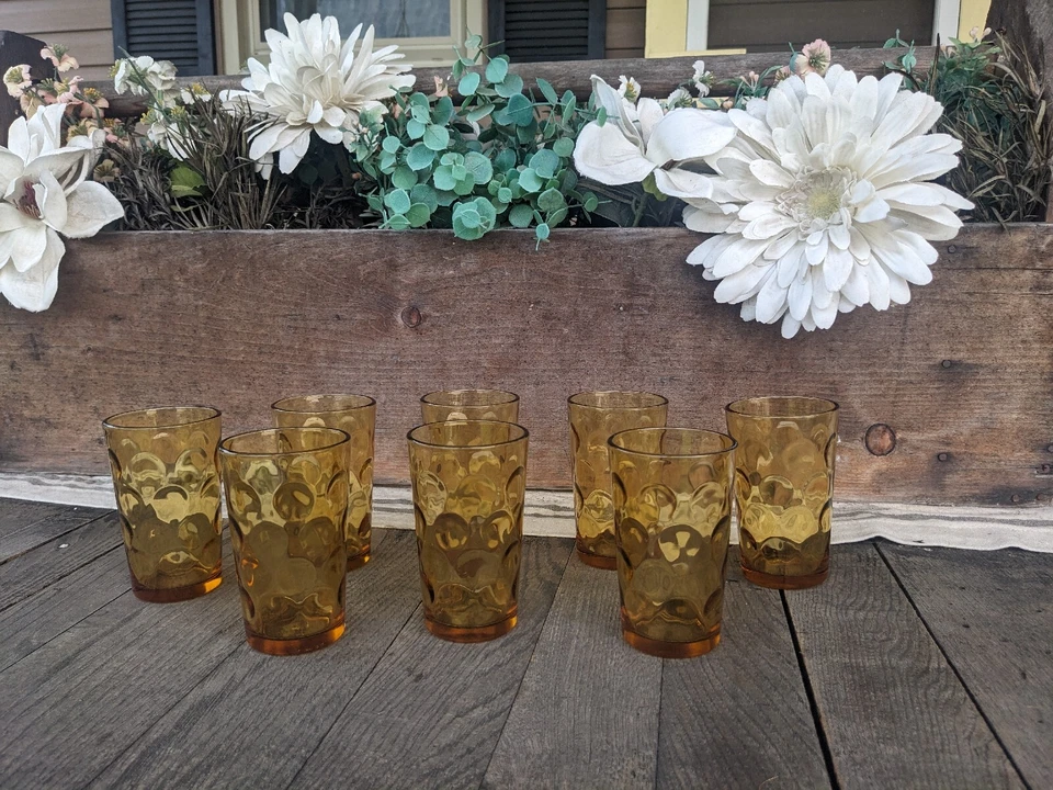 Vintage MCM Hazel-Atlas Amber "El Dorado" 5oz Juice Glasses (8) - Image 1 of 4