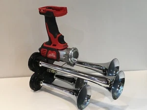 Milwaukee M18 Power Air Horn, QUAD Train Horn Compressor, Brass Trumpets 14 Inch - Picture 1 of 16