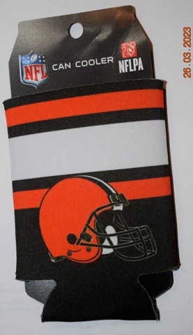PAIR OF WINCRAFT NFL "CAN COOLERS - CLE BROWNS," Black & Silver, New/Orig. Card Cover
