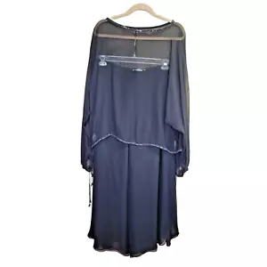 St. John Evening 2-Piece Silk Set Sz 14 Elegant Black Chiffon w/ Beaded Accents - Picture 1 of 12