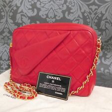 CHANEL Matelasse LambSkin Gold Plate Chain Red Shoulder Camera Bag #2665 Rise-on