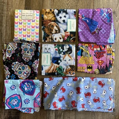 Dogs Puppies Butterfly Skull Supergirl Wonder Woman FAT QUARTER LOT 7 Fabrics - Image 1 of 4