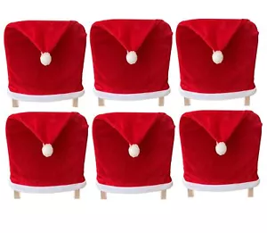 6 Pack Christmas Chair Covers Red Velvet Santa Hat Dining Chair Back Covers - Picture 1 of 7