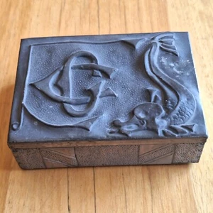 Vintage Wood & Metal Pewter Trinket , Cigarette Box Magnificent Detail 11cm L - Bild 1 von 7
