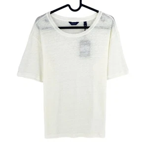 GANT Women White Linen Crew Neck T Shirt Size S - Picture 1 of 11