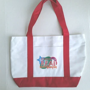 Große Canvas Strand/Buch Tasche rot/weiß mit doppelten Henkeln - Bild 1 von 3