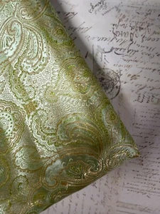 STUNNING Green & Gold Paisley Brocade Fabric 1.5 yards, 47" wide - Picture 1 of 7