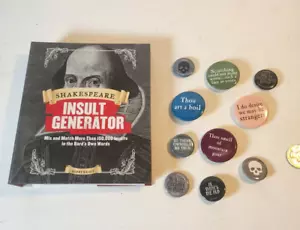 Lot of 8 Shakespeare insult pins plus Shakespeare Insult Generator book - Picture 1 of 8