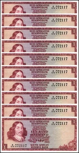 South Africa 1 Rand, 1973-1975 ND, P-116b, UNC X 10 PCS - Picture 1 of 2