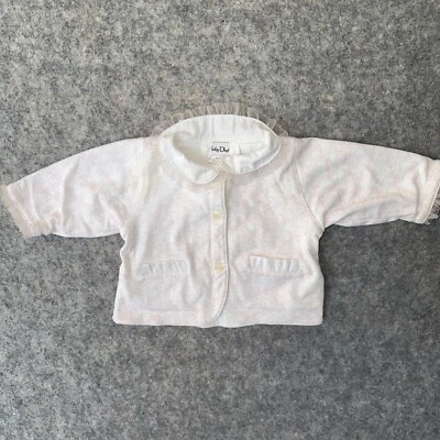 Baby Dior Infant Girl White Cotton Jacket Top Button Ruffle Pink Monogram CD - Image 1 of 4