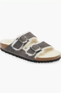 Birkenstock Herren Arizona Echt Lammfell Eisen Leder Pantolette Sandale - Bild 1 von 6