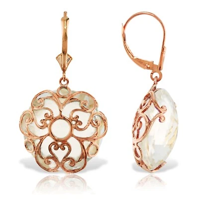 14K. PENDIENTE ORO MACIZO PALANCA CON CORTE TABLERO DE AJEDREZ REDONDO TOPACIO BLANCO Rosa G Foto 1 de 4