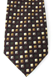 Valerio Garati Pure Silk Neck Tie Hand Made Checkered Squares Brown Bronze - Picture 1 of 11