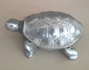 Vintage Pewter Turtle Hinged Box Ashtray 6" Marked - Picture 1 of 10