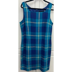 Vintage Sag Harbor blau kariert Pulloverkleid quadratischer Ausschnitt Leinenmischung Gr 14 - Bild 1 von 8