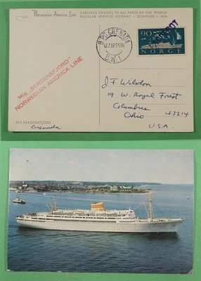 DR WHO 1968 NORUEGA PAQUEBOT BERGENSFJORD ENVÍO POSTAL GRANADA A EE. UU. R18695 Foto 1 de 3