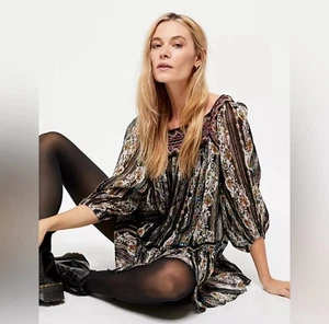 Free People “Dance Magic” Tunic Boho Embrodered Whimsigothic Floral Top Size M - Picture 1 of 9