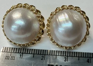 GROSSE MABE PERLEN OHRRINGE - 12,5 GRAMM 14K SCHWERES GOLD DURCHBOHRT (J1509) - Bild 1 von 11