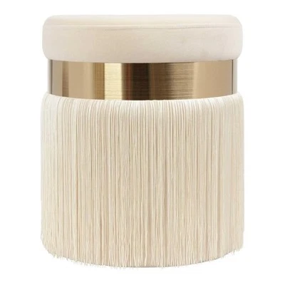 Maklaine 16.3"H Transitional Velvet and MDF Ottoman in Cream - Image 1 of 4