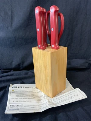 Juego de 3 cuchillos y tijeras rojos con bloque de almacenamiento Ginsu Cultery Foto 1 de 4