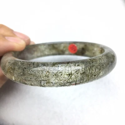 59.5mm Natural Green Tourmaline Rutilated Quartz Crystal Bangle - Image 1 of 4