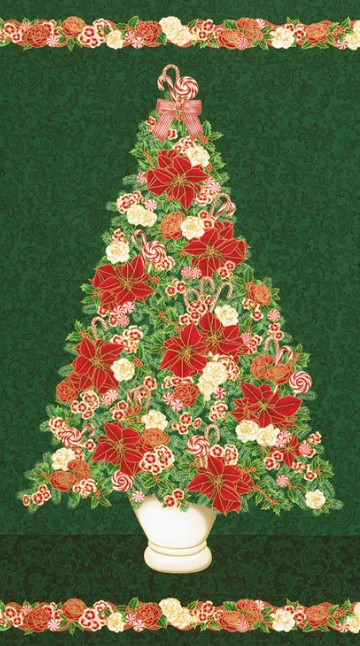 Panel de tela para árbol de Navidad, verde, dorado metálico, floreciente navideño SRKM22944274 Foto 1 de 1